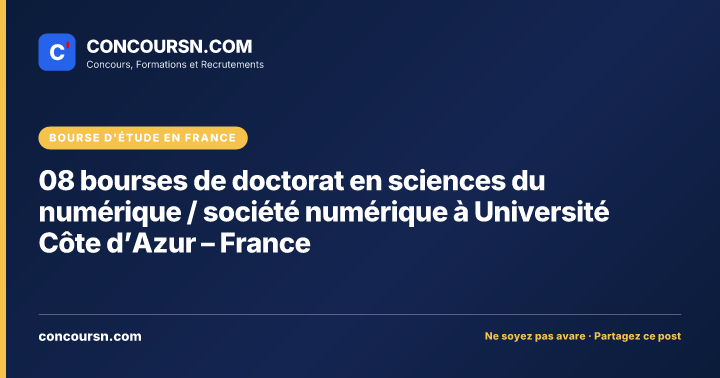 Illustration de l’article : 08 bourses de doctorat en sciences du numérique / société numérique à Université Côte d’Azur – France