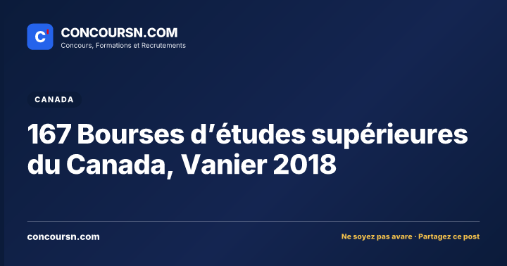 167 Bourses d’études supérieures du Canada, Vanier 2018