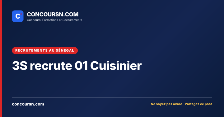 Illustration de l’article : 3S recrute 01 Cuisinier