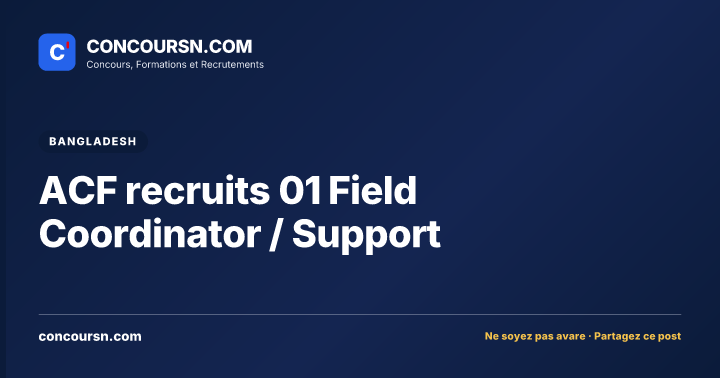 Illustration de l’article : ACF recruits 01 Field Coordinator / Support