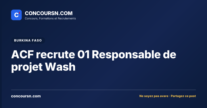 Illustration de l’article : ACF recrute 01 Responsable de projet Wash