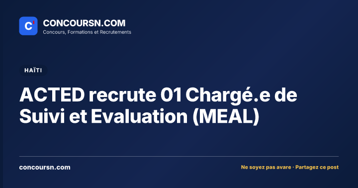 ACTED recrute 01 Chargé.e de Suivi et Evaluation (MEAL)