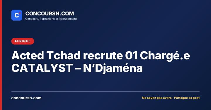 Acted Tchad recrute 01 Chargé.e CATALYST – N’Djaména