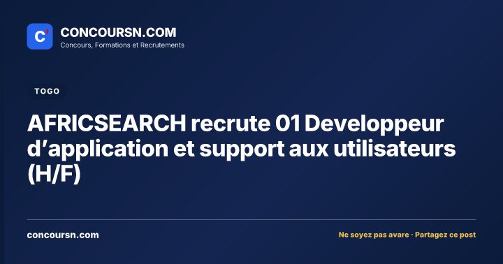Illustration de l’article : AFRICSEARCH recrute 01 Developpeur d’application et support aux utilisateurs (H/F)