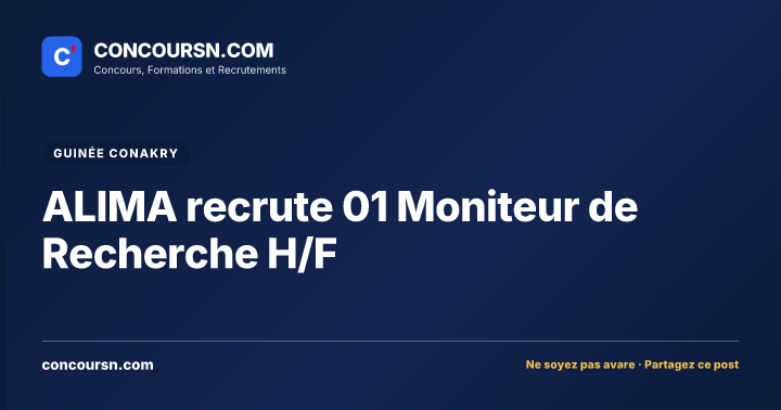 Illustration de l’article : ALIMA recrute 01 Moniteur de Recherche H/F