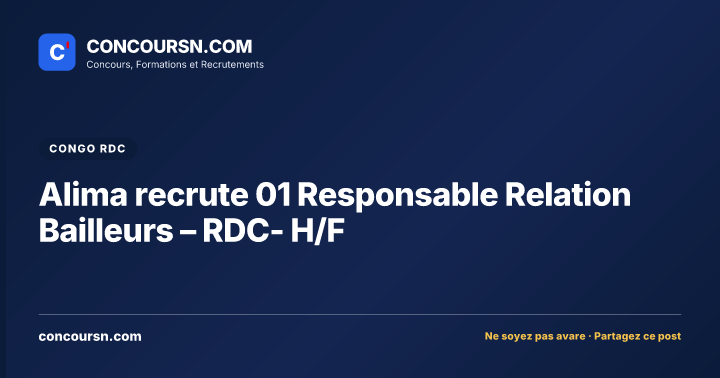 Alima recrute 01 Responsable Relation Bailleurs – RDC- H/F