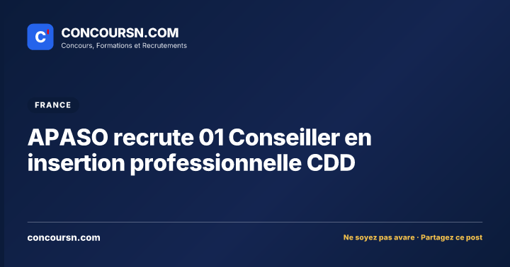 Illustration de l’article : APASO recrute 01 Conseiller en insertion professionnelle CDD
