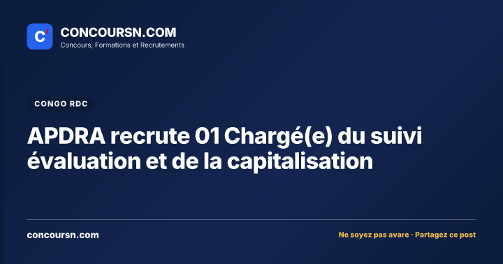 APDRA recrute 01 Chargé(e) du suivi évaluation et de la capitalisation