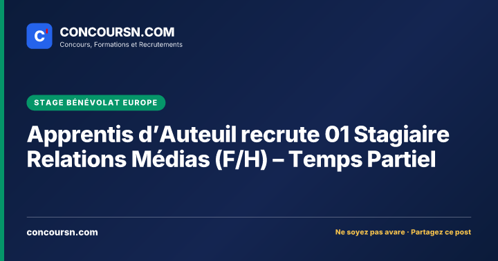 Illustration de l’article : Apprentis d’Auteuil recrute 01 Stagiaire Relations Médias (F/H) – Temps Partiel
