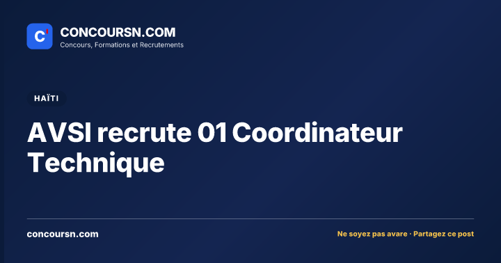 AVSI recrute 01 Coordinateur Technique