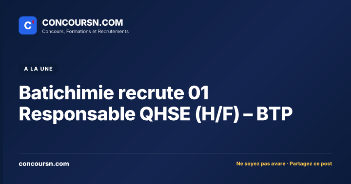 Illustration de l’article : Batichimie recrute 01 Responsable QHSE (H/F) – BTP