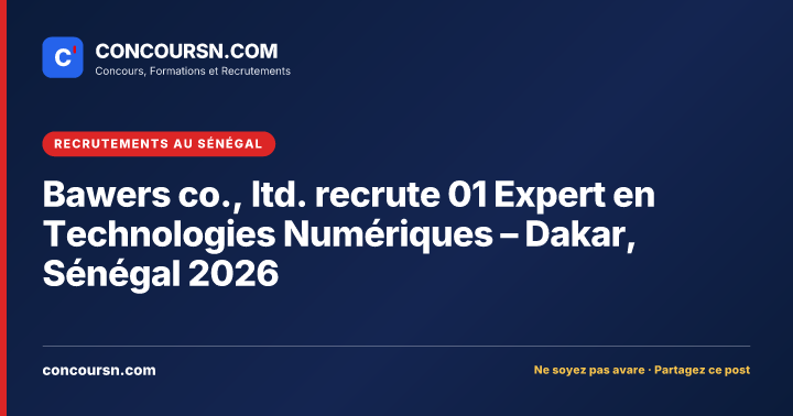 Illustration de l’article : Bawers co., ltd. recrute 01 Expert en Technologies Numériques – Dakar, Sénégal 2026
