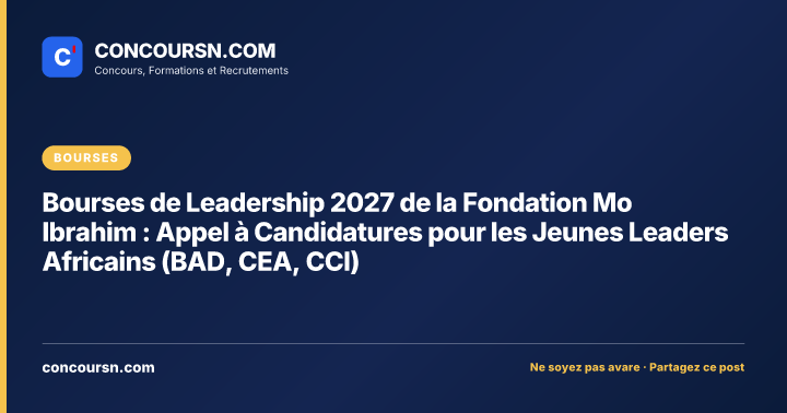 Illustration de l’article : Bourses de Leadership 2027 de la Fondation Mo Ibrahim : Appel à Candidatures pour les Jeunes Leaders Africains (BAD, CEA, CCI)