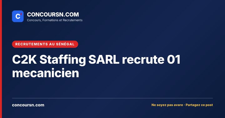 Illustration de l’article : C2K Staffing SARL recrute 01 mecanicien