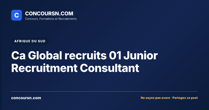 Ca Global recruits 01 Junior Recruitment Consultant