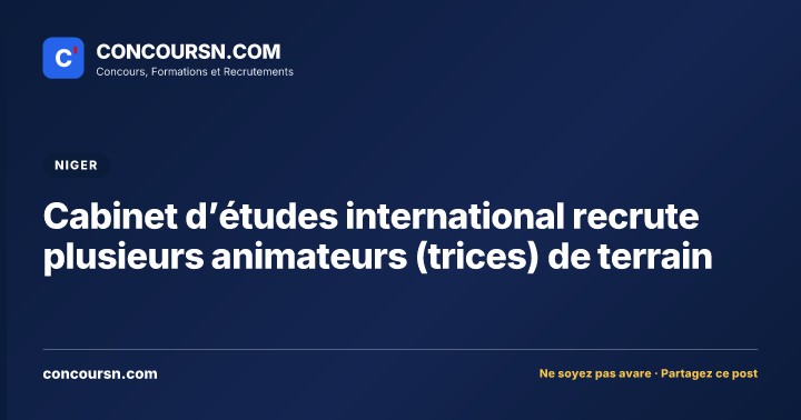 Illustration de l’article : Cabinet d’études international recrute plusieurs animateurs (trices) de terrain