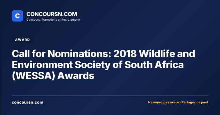 Illustration de l’article : Call for Nominations: 2018 Wildlife and Environment Society of South Africa (WESSA) Awards