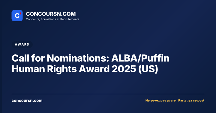 Call for Nominations: ALBA/Puffin Human Rights Award 2025 (US)