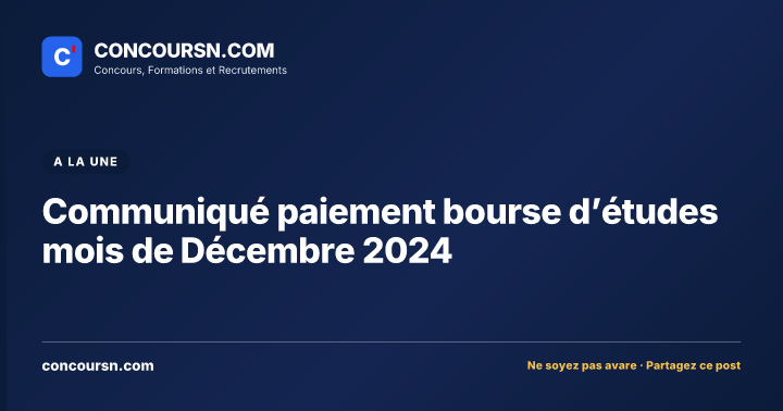Illustration de l’article : Communiqué paiement bourse d’études mois de Décembre 2024