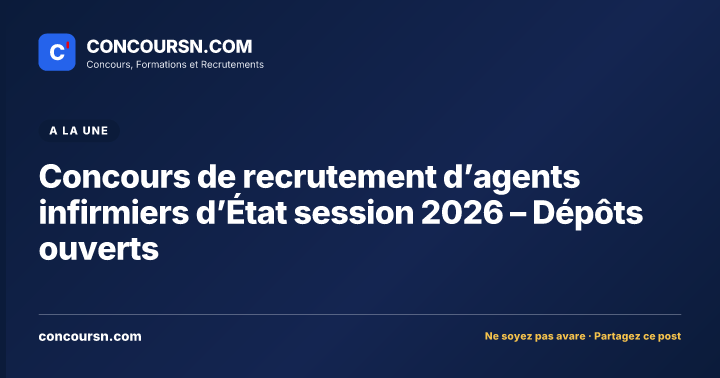 Illustration de l’article : Concours de recrutement d’agents infirmiers d’État session 2026 – Dépôts ouverts