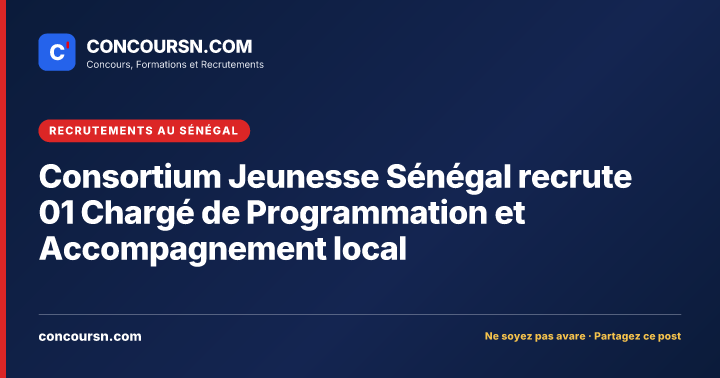 Illustration de l’article : Consortium Jeunesse Sénégal recrute 01 Chargé de Programmation et Accompagnement local