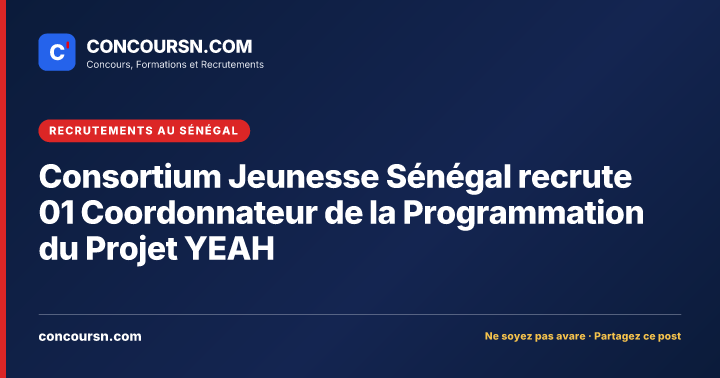 Illustration de l’article : Consortium Jeunesse Sénégal recrute 01 Coordonnateur de la Programmation du Projet YEAH