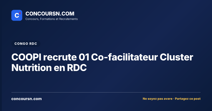 Illustration de l’article : COOPI recrute 01 Co-facilitateur Cluster Nutrition en RDC