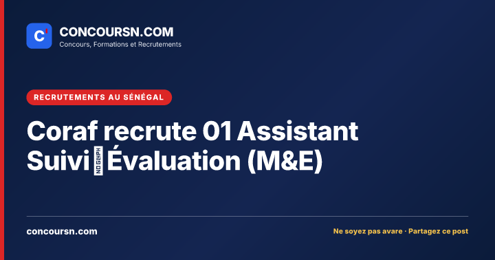 Illustration de l’article : Coraf recrute 01 Assistant Suivi‑Évaluation (M&E)