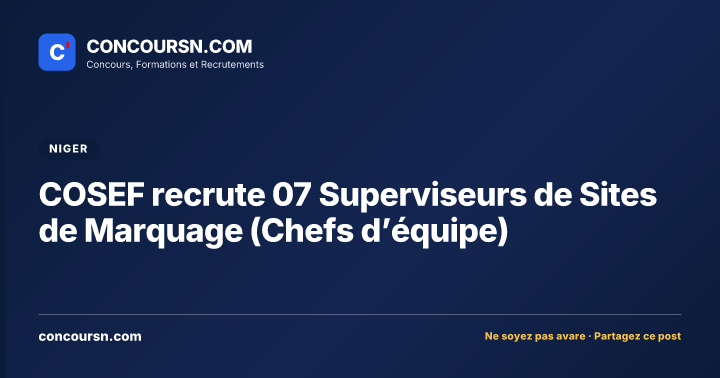 Illustration de l’article : COSEF recrute 07 Superviseurs de Sites de Marquage (Chefs d’équipe)
