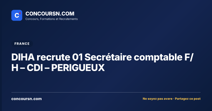 Illustration de l’article : DIHA recrute 01 Secrétaire comptable F/H – CDI – PERIGUEUX