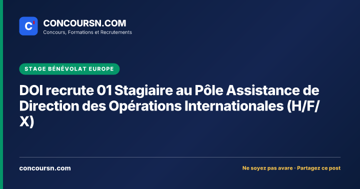 Illustration de l’article : DOI recrute 01 Stagiaire au Pôle Assistance de Direction des Opérations Internationales (H/F/X)