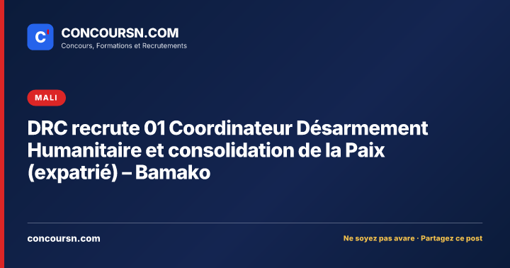 Illustration de l’article : DRC recrute 01 Coordinateur Désarmement Humanitaire et consolidation de la Paix (expatrié) – Bamako