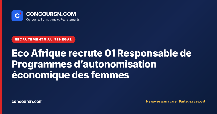 Illustration de l’article : Eco Afrique recrute 01 Responsable de Programmes d’autonomisation économique des femmes