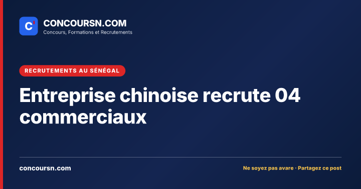 Illustration de l’article : Entreprise chinoise recrute 04 commerciaux
