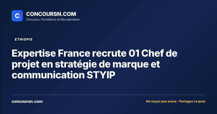 Expertise France recrute 01 Chef de projet en stratégie de marque et communication STYIP