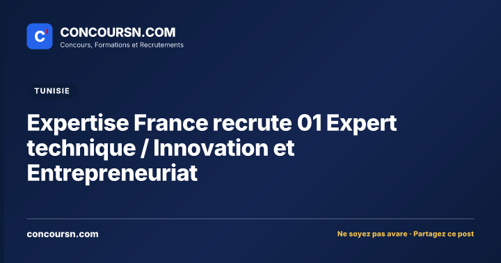 Expertise France recrute 01 Expert technique / Innovation et Entrepreneuriat