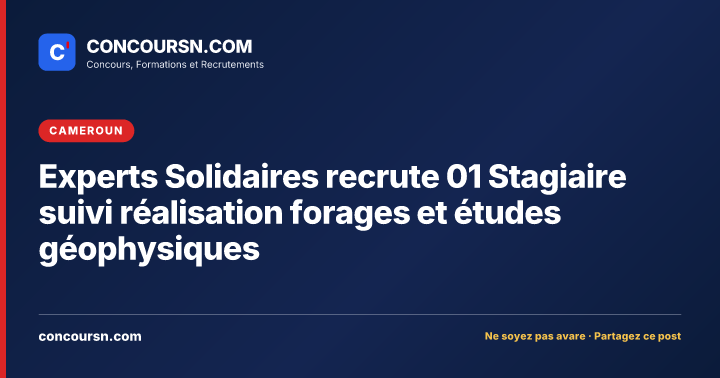Experts Solidaires recrute 01 Stagiaire suivi réalisation forages et études géophysiques