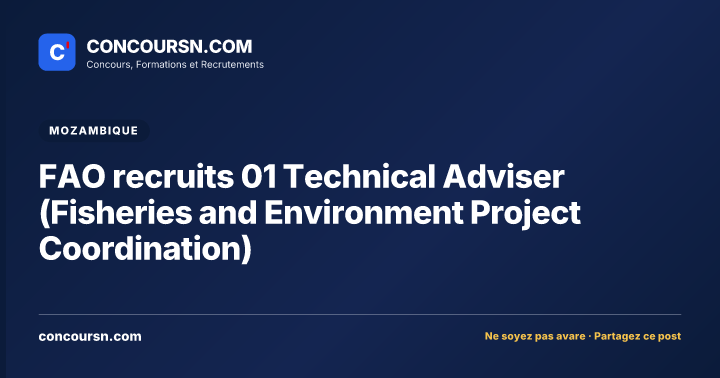 FAO recruits 01 Technical Adviser (Fisheries and Environment Project Coordination)