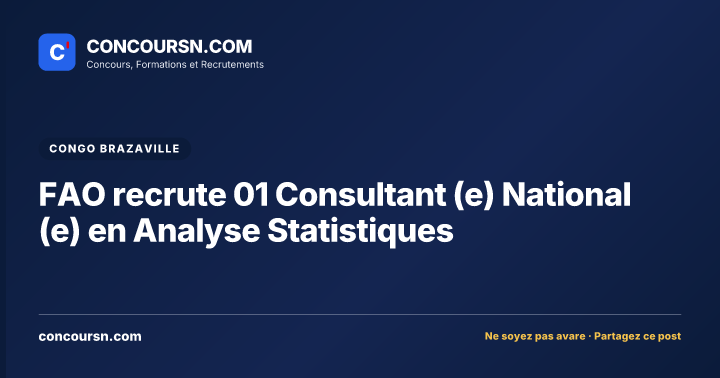 FAO recrute 01 Consultant (e) National (e) en Analyse Statistiques