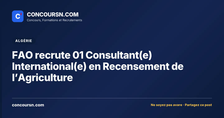 Illustration de l’article : FAO recrute 01 Consultant(e) International(e) en Recensement de l’Agriculture