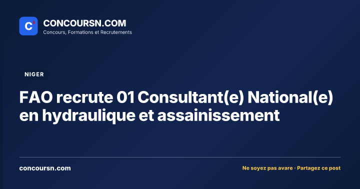 FAO recrute 01 Consultant(e) National(e) en hydraulique et assainissement