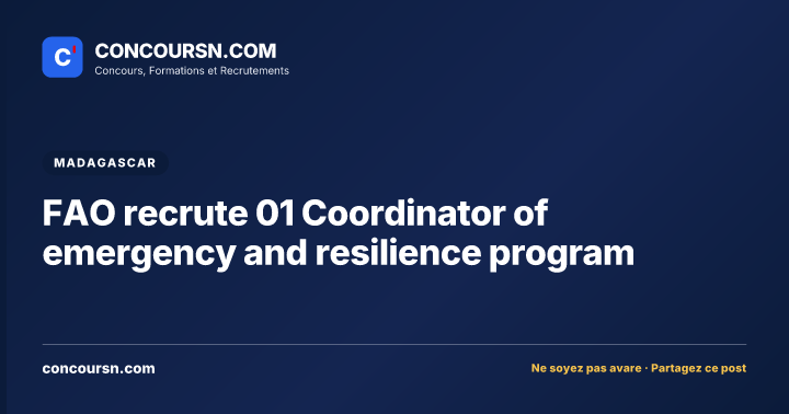 Illustration de l’article : FAO recrute 01 Coordinator of emergency and resilience program