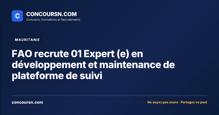 Illustration de l’article : FAO recrute 01 Expert (e) en développement et maintenance de plateforme de suivi