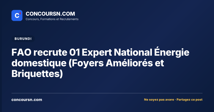 FAO recrute 01 Expert National Énergie domestique (Foyers Améliorés et Briquettes)