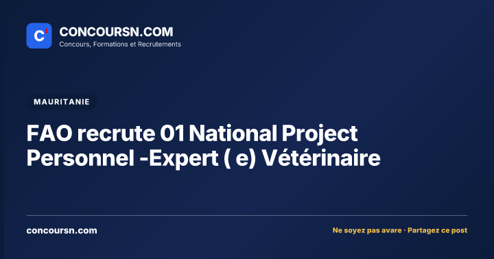 Illustration de l’article : FAO recrute 01 National Project Personnel -Expert ( e) Vétérinaire