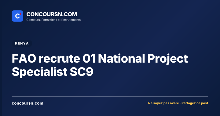 Illustration de l’article : FAO recrute 01 National Project Specialist SC9