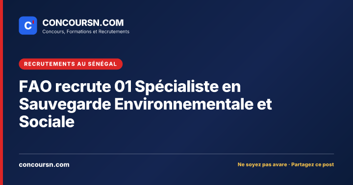 Illustration de l’article : FAO recrute 01 Spécialiste en Sauvegarde Environnementale et Sociale