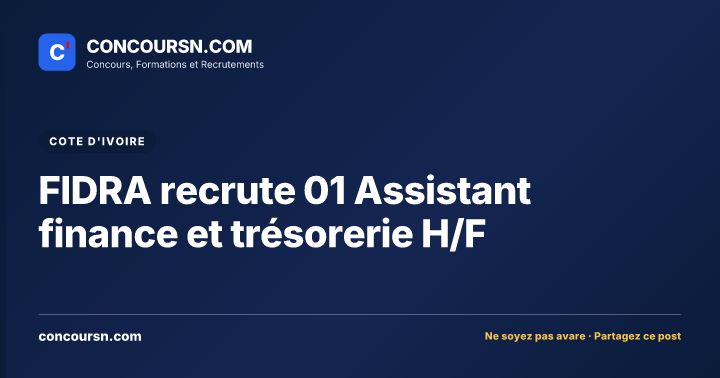 Illustration de l’article : FIDRA recrute 01 Assistant finance et trésorerie H/F