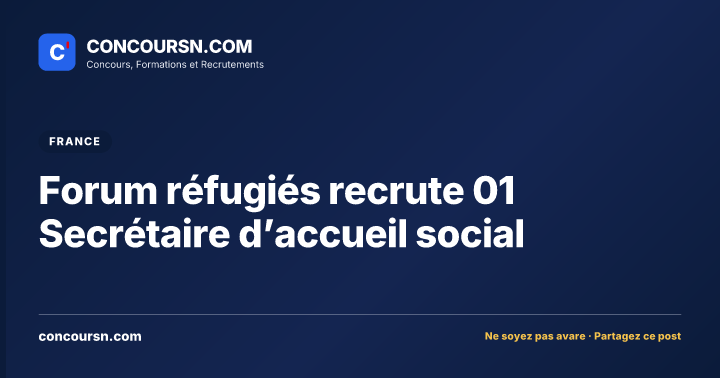 Illustration de l’article : Forum réfugiés recrute 01 Secrétaire d’accueil social