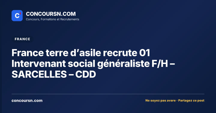 Illustration de l’article : France terre d’asile recrute 01 Intervenant social généraliste F/H – SARCELLES – CDD